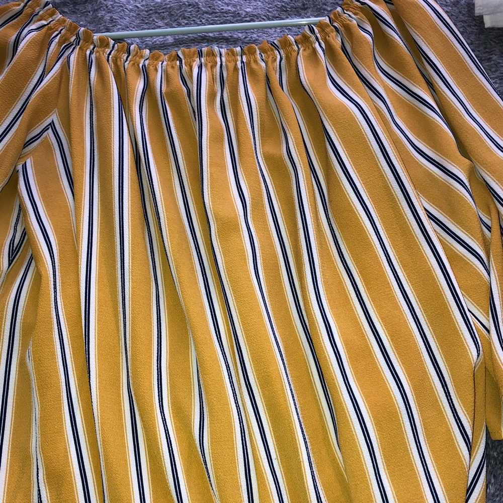 Yellow striped off the shoulder shirt